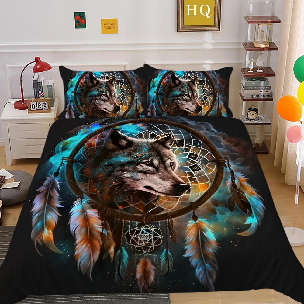 Wolf Printed Home Bedclothes King Size Microfiber Bedding Set Cover Man Soft High Quality Home Textiles