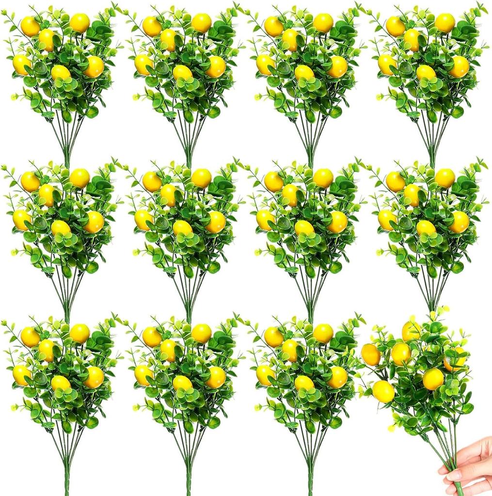 3/5pcs Artificial Lemon Branches with Eucalyptus Leaves - Faux Yellow Lemon Stems for Kitchen Table Centerpiece And Home Decor