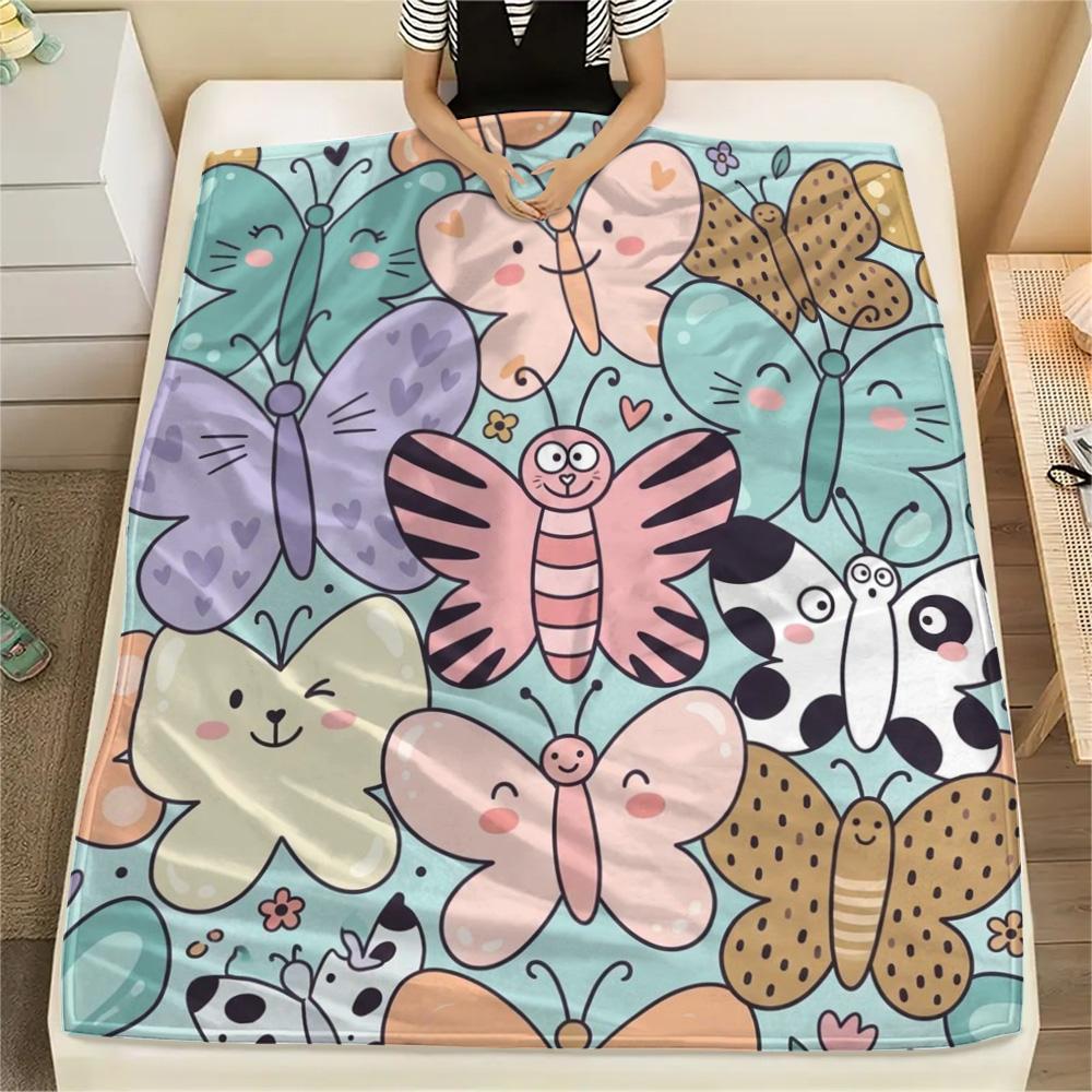 1Pc Butterfly Print Flannel Blanket, High quality Comfortable for All Seasons, Home Decor, Warmth and Comfort, Perfect for Christmas Gifts