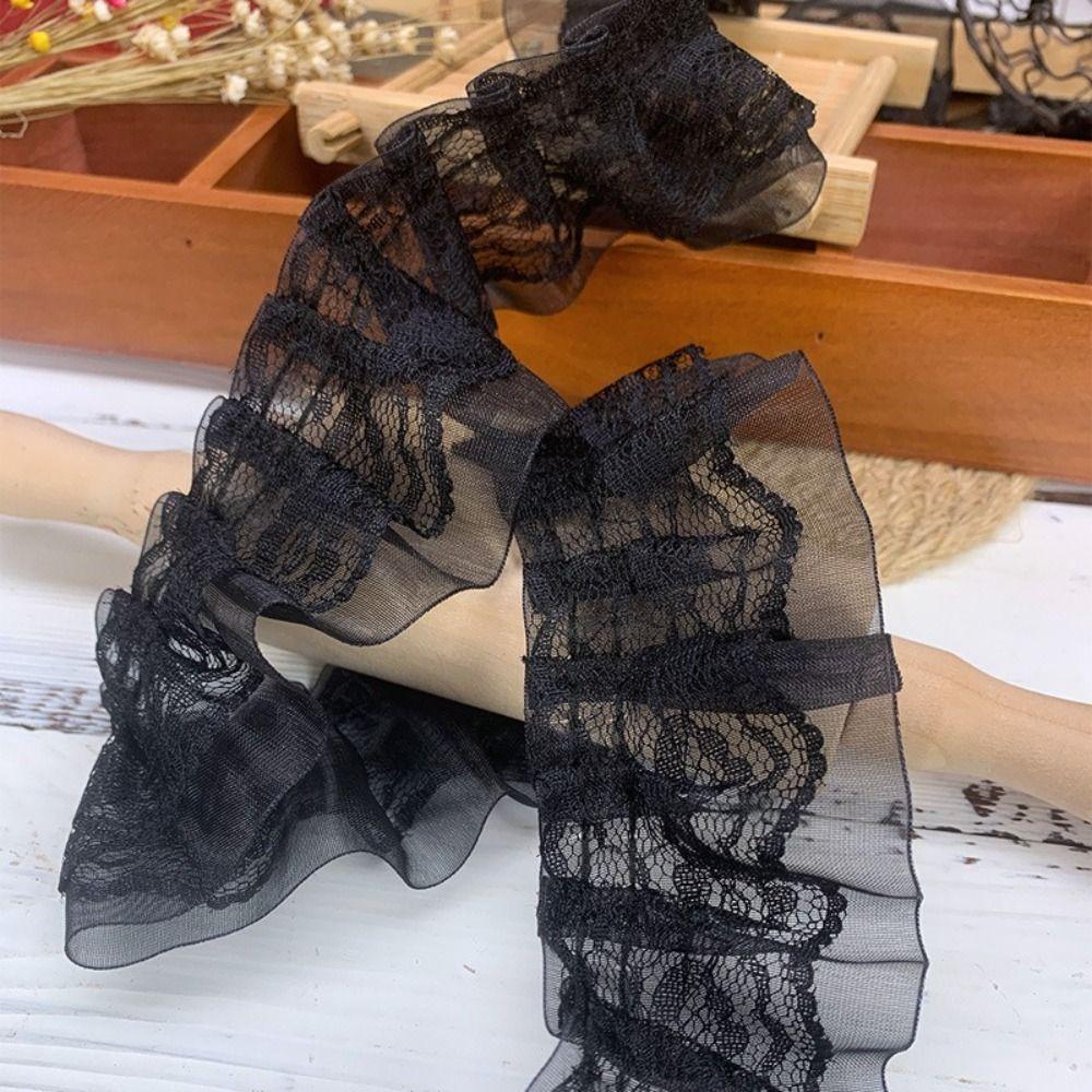 5CM Wide Pleated Lace Trim Double Layers Ruffled Trim Fabric Dress Collar Cuffs Edge Decoration