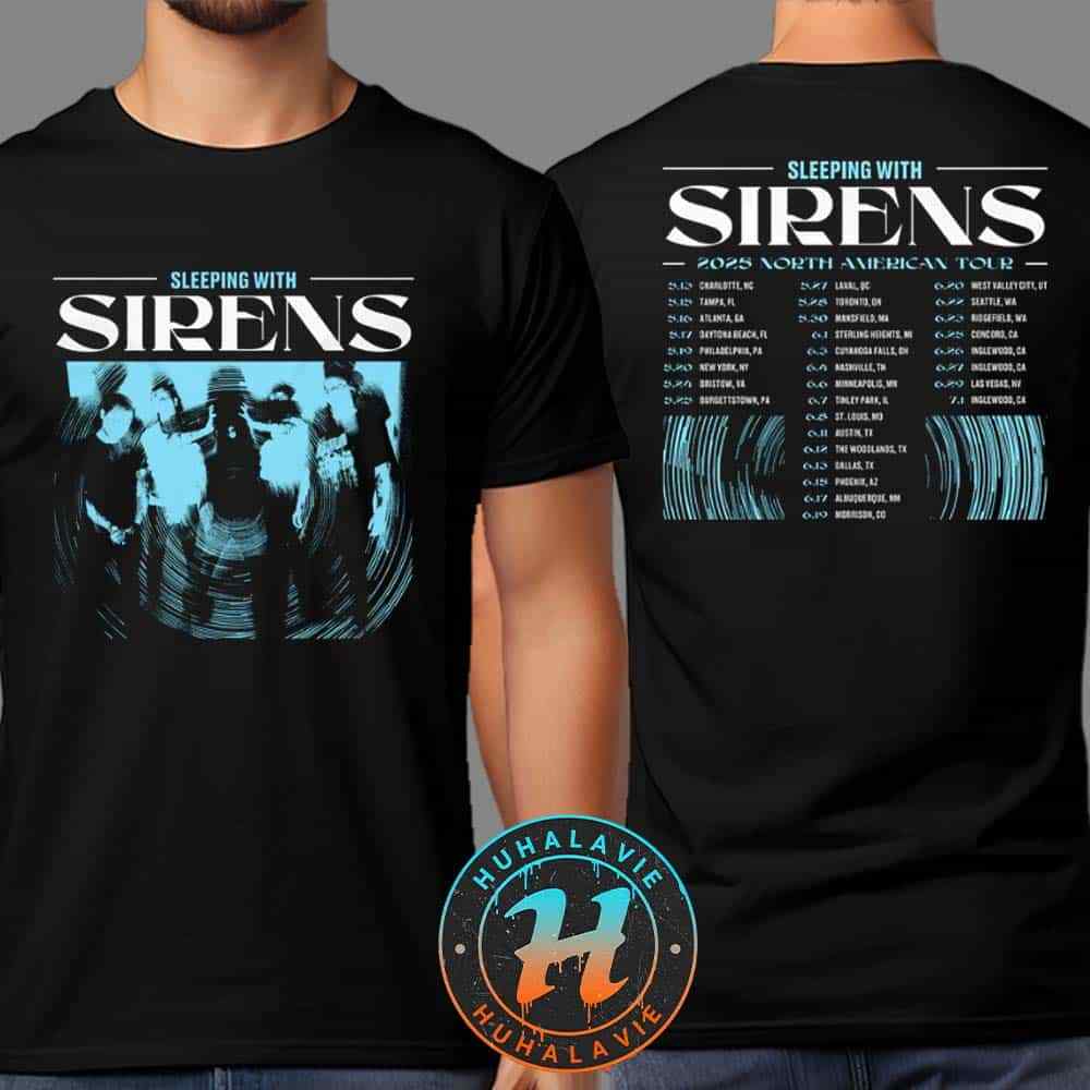 Sleeping With Sirens Мерч 2025 Североамериканский Тур Даты Список Двусторонняя Футболка Унисекс Футболка XL