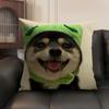 Cute Dog Cat Kawaii Gift Cushion Cover Natural Linen Organic Fabric Double-Sided Printing Sofa Home Decor Gift Pillow Case