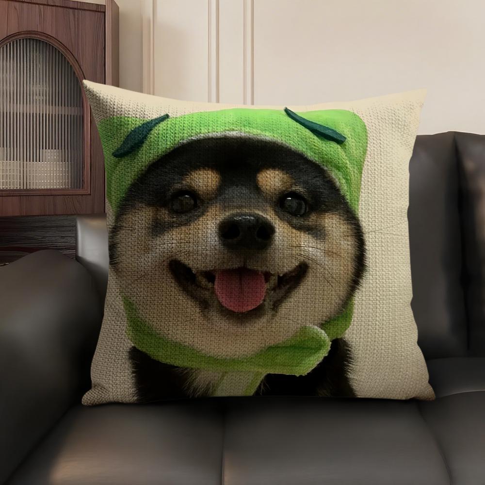 Cute Dog Cat Kawaii Gift Cushion Cover Natural Linen Organic Fabric Double-Sided Printing Sofa Home Decor Gift Pillow Case