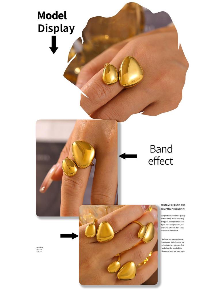 18K Gold Plated Geometric Irregular Glossy Stainless Steel Open Ring