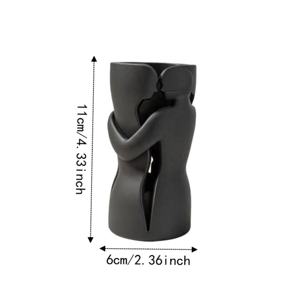 Abstract Shape 3D Couple Flower Vase Black Flower Holder Lovers Ornament Sculpture Bedroom