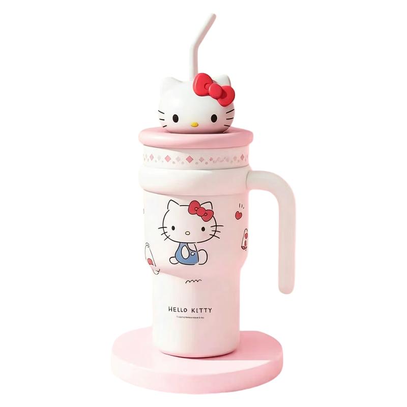 SANRIO Hello Kitty plyšový termo pohár s nerezovou slamkou 700 ml