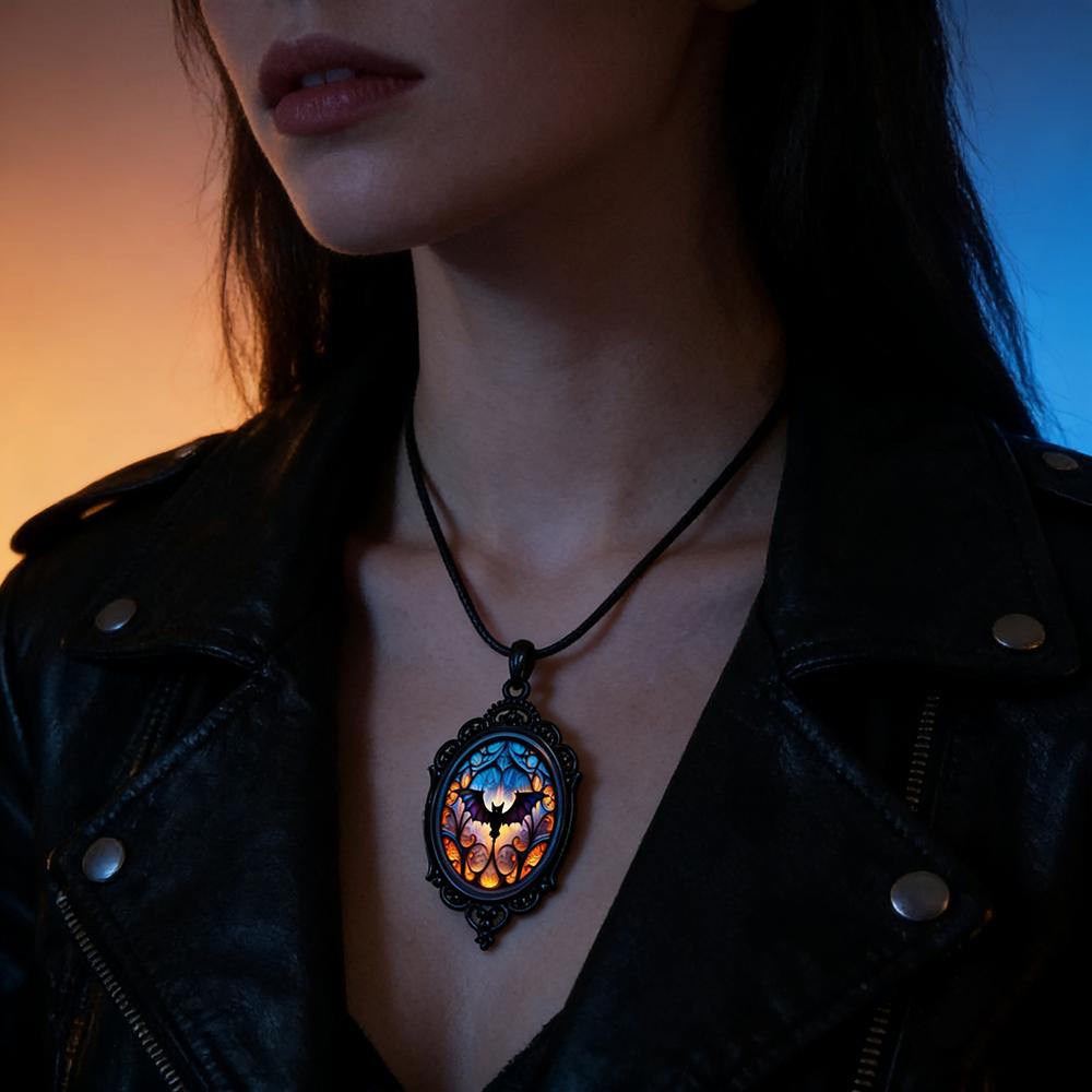 Gothic Crow Cross Miko Halloween Pendant Necklace for Women Men Accessories Gift