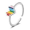 Korea Cute Sweet Multicolor Enamel Rainbow Stainless Steel Opening Adjustable Heart Ring for Fashion Finger Jewelry Accessories