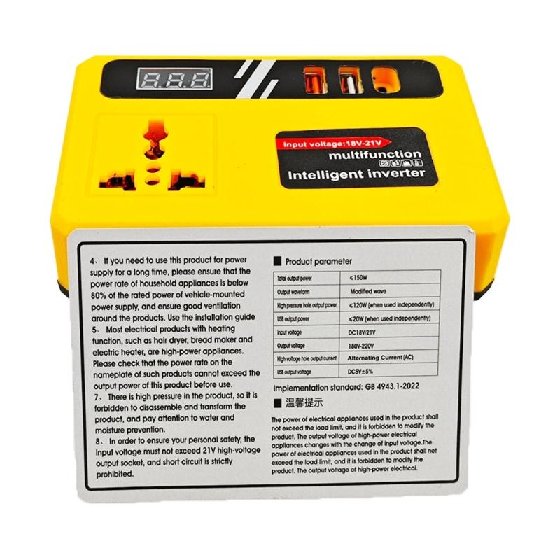 Multiple Outlet Intelligent Battery Inverter 18-21V To 220V Inverter Adapter Power Supply Inverter for Home Appliance
