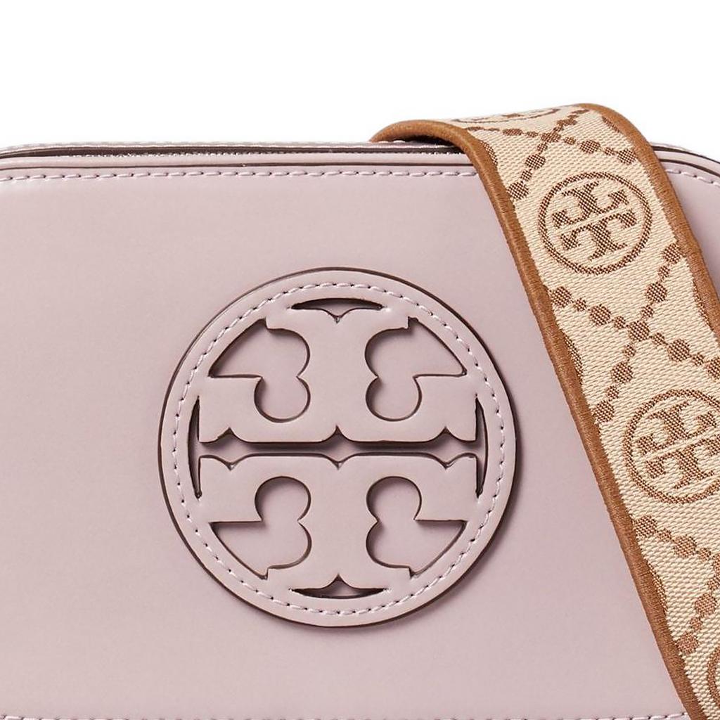 Tory Burch Miller Logo Pattern Zip Closure Patent Leather Mini Shoulder Crossbody Bag Women Bags Pink 165153-500