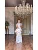 Women's 2025 Spring Retro Elegant Short Sleeve Waist-Cinching Long Dress