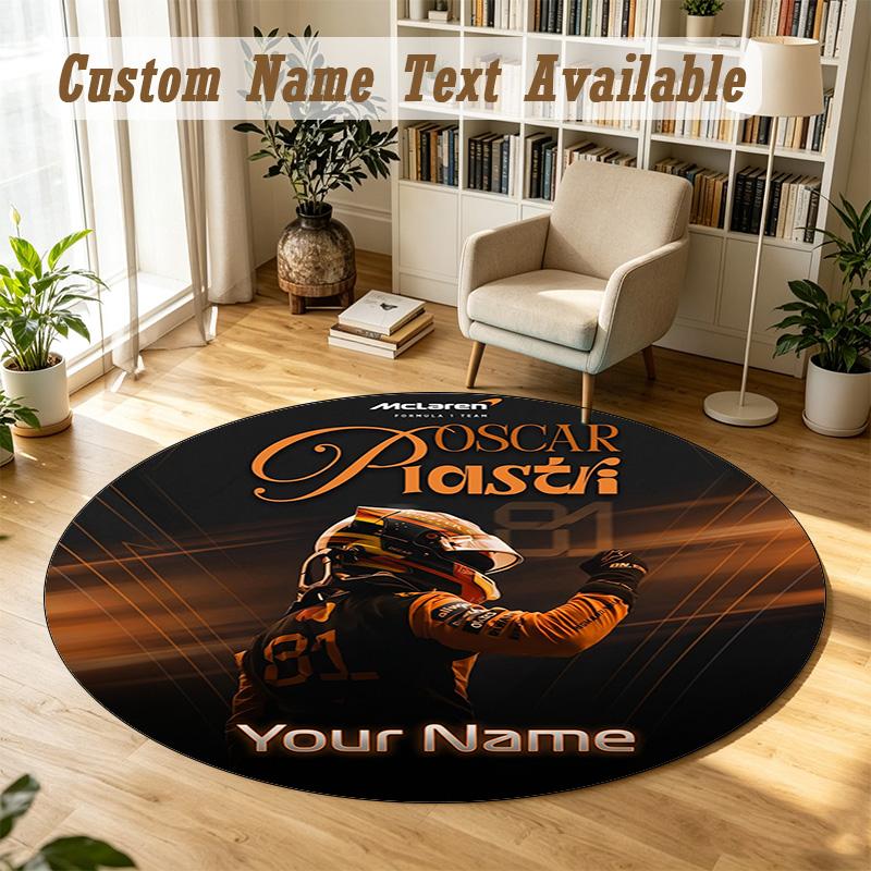 Round Rug Custom NameOscar Piastri Pattern Non Slip Carpet Home Floor Decor