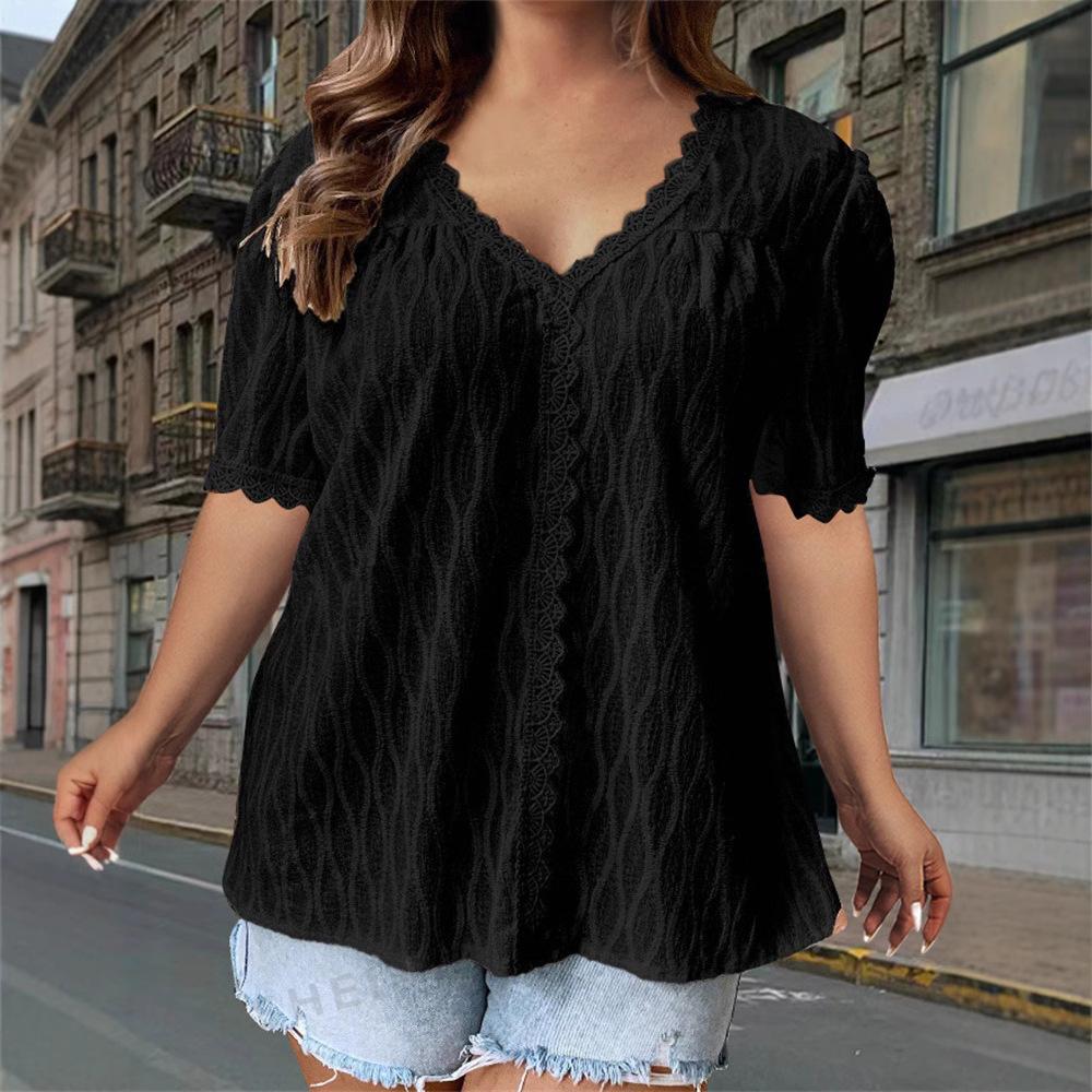 Women's Summer Short Sleeved Lace Decoration Fashionable And Elegant T-shirt Top