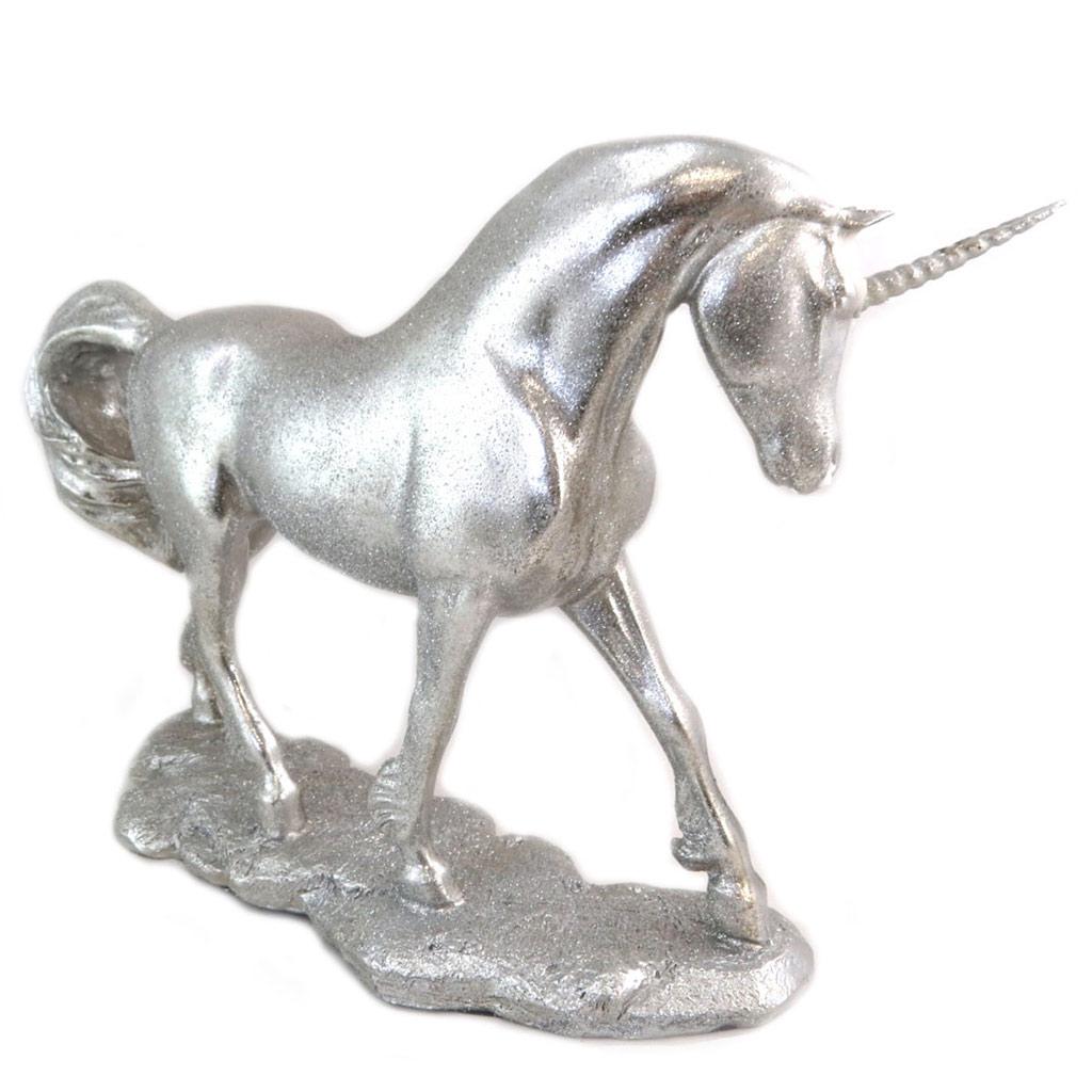 Les Trésors De Lily [P6537] - Resin Figurine 'Unicorn My Unicorn' Glittery Silver - 35x24x11 Cm