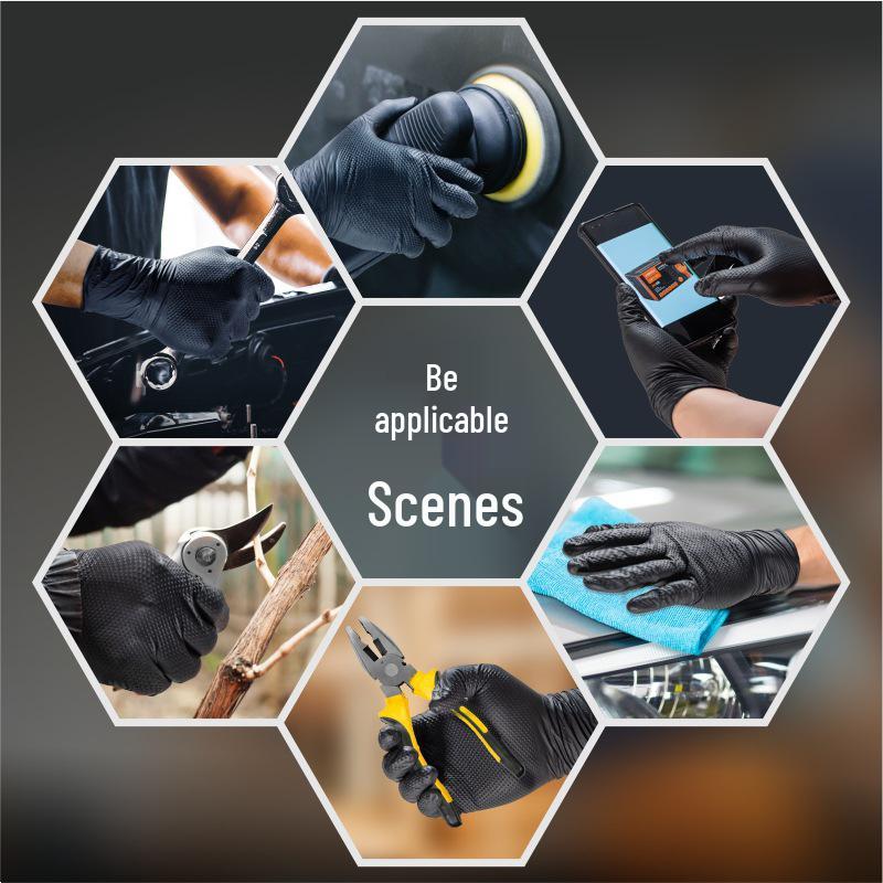 Thick Diamond Pattern Wear-Resistant Disposable Nitrile Gloves for Industrial and Automotive Use