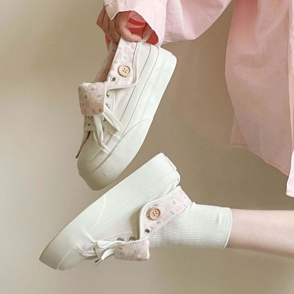 New thick-soled breathable canvas shoes in autumn, thin casual board shoes