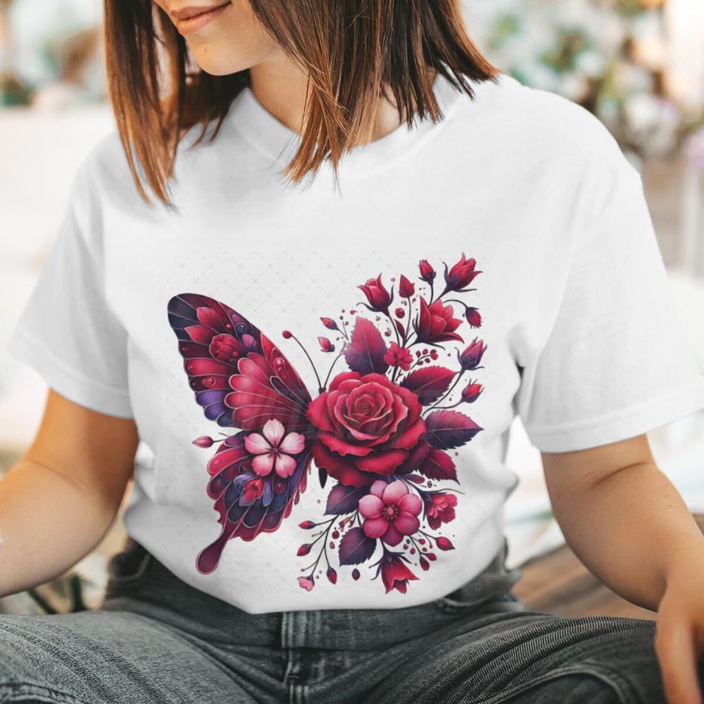 Floral Butterfly Fashion Clothes Summer Spring Flower Tee Ladies Cartoon Clothing Short Sleeve Graphic Women T-shirt Female Top