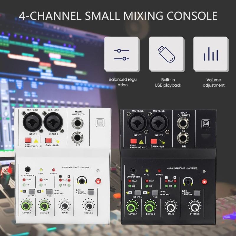 Compactly 2Channel Bluetooth-compatible Audios Mixer With 48V Phantoms Power For Studio Recording And Live Performances