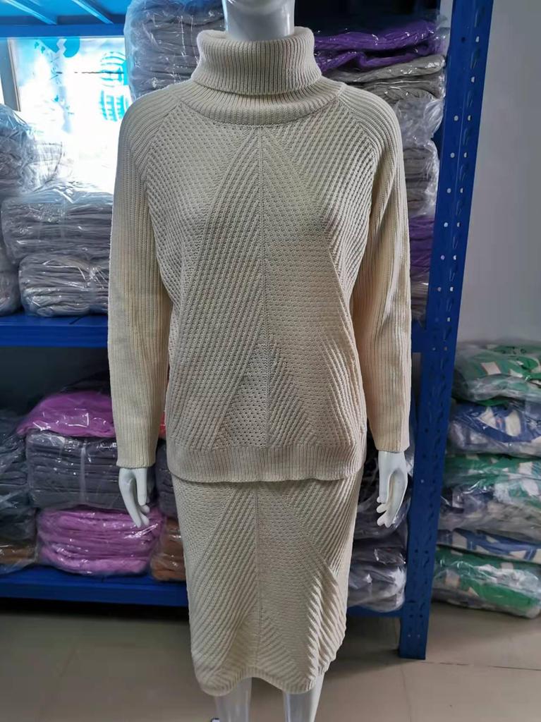 2026 Women's Autumn/Winter Knit High Neck Sweater and Skirt Set - European/American Style