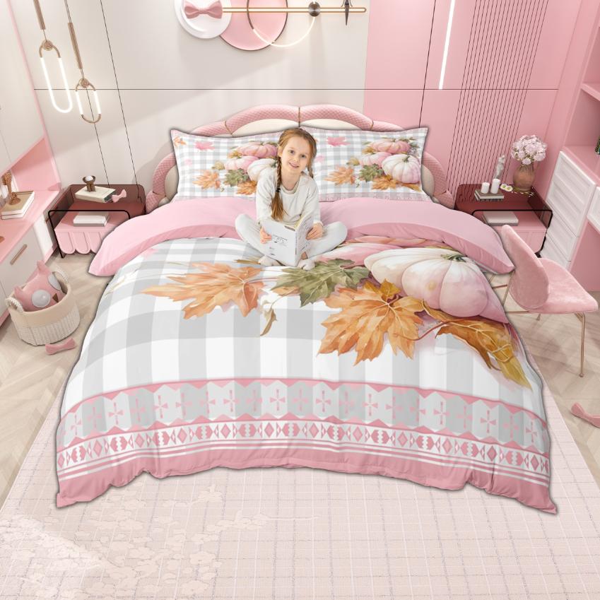 Homewish Fall Pumpkin Duvet Cover Set, Autumn Harvest Pllant Bedding Set, Thanksgiving Day Bedroom Set, Room Decor