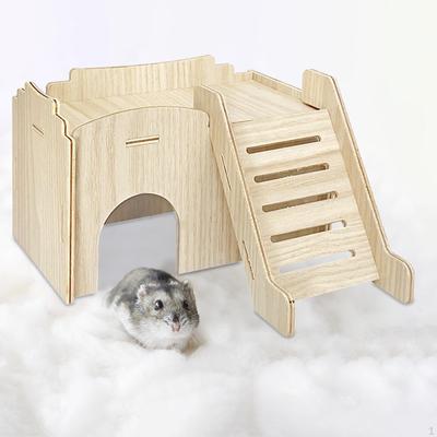 Casa de esquina para hámster, refugio de madera para jugar y escalar, refugio para mascotas pequeñas