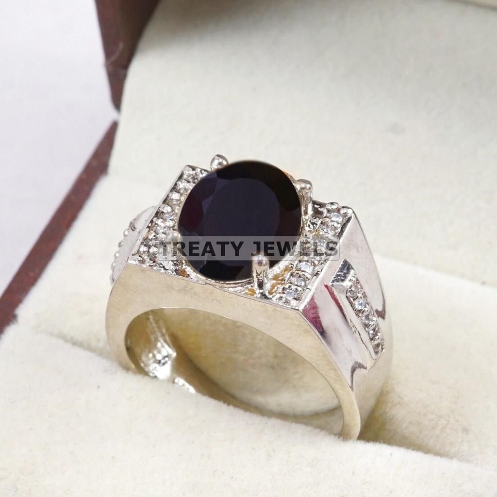 Black Onyx Oval Cut Gemstone With 925 Sterling Silver Ring For Men's #A837 JL375666948219
