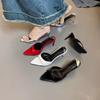 Internet celebrity fashion show legs long high heels slippers women 2025 new summer wear pointed toe stiletto word sandals