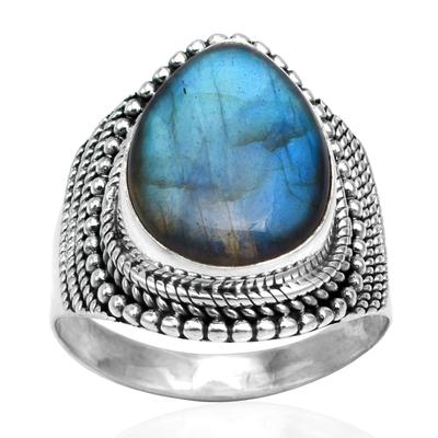 Regalo solido dell'argento sterlina 925 dei monili dell'anello fatto a mano della pietra preziosa della labradorite blu naturale per il suo trasporto libero