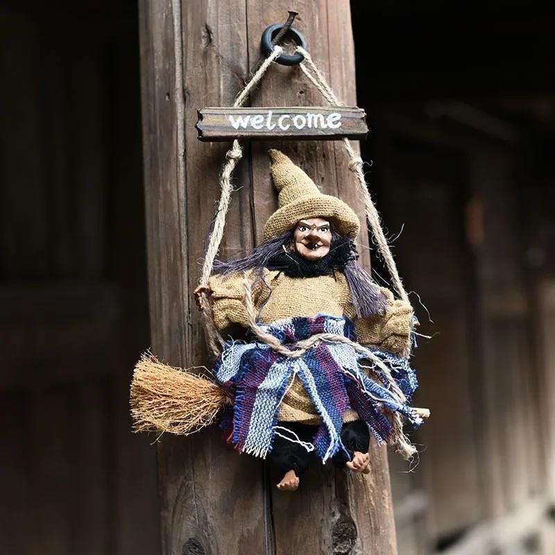 Halloween Witch Dolls Hanging Decor Ghost Witch Horror Scary Hanging Ghost Flying Witch Pendant Halloween DIY Party Ornaments