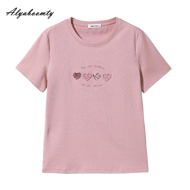 Plus Size Summer Women Basic Cotton Top O Neck Pink White Blue Embroidery Ladies' T-Shirt Short Sleeve Casual Loose Tee