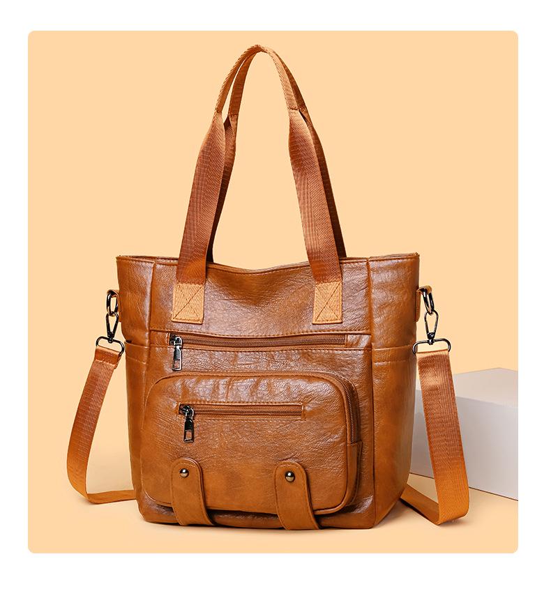2025 Retro Soft Leather Mom Bag: Large Capacity Casual Tote and Crossbody