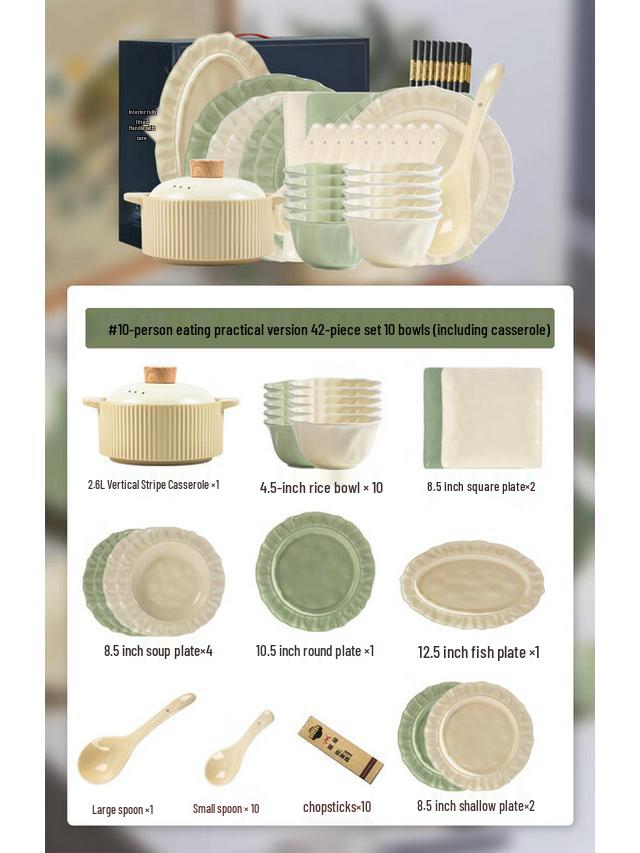 Mod Lanka Floral Ceramic Dinnerware Set with Lotus Edge - 42 Pieces for 10 People