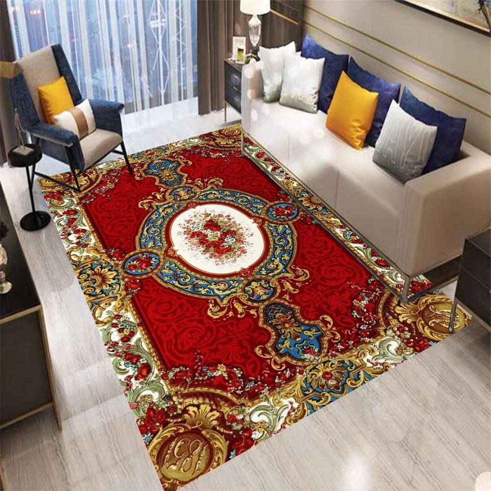

Retro Europe Persia Style Carpet Flowers Living Room Sofa Bedroom Bedside Kitchen Entrance Door Mat Non-Slip Home Decoration Rug 50X80CM