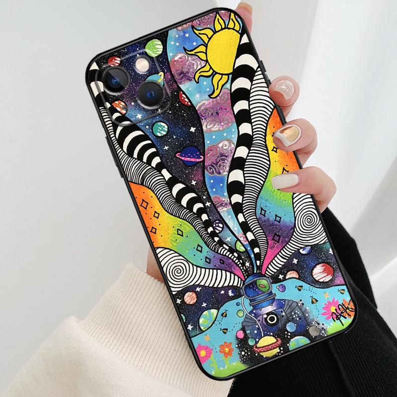Cute Indie Hippie Phone Case For iPhone 11 12 13 14 15 16 Pro XS Max Mini Cover For iPhone X XR Plus Back Case