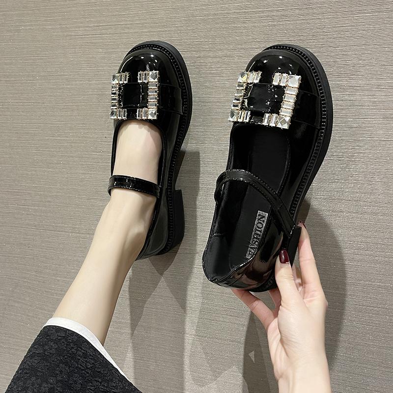 

Туфли Lolita со стразами и пряжкой, женские, лакированные кожаные туфли на плоской подошве, джинсы Mary с ремешком, женские туфли на платформе, балетки 5 чёрный