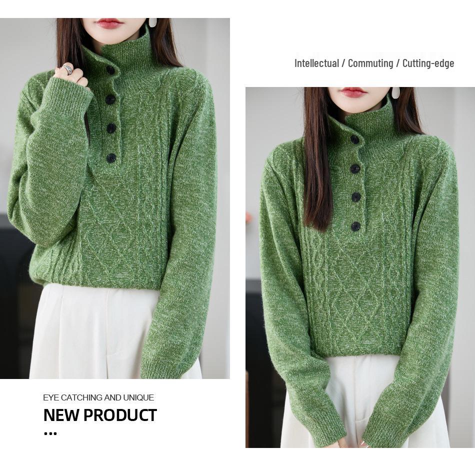 Women's Thickened Lapel Sweater: Warm Stand-up Collar Knitwear for Autumn/Winter