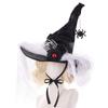 Handmade Halloween Witch Hat With Ruffled Lace Trim Wide Brim Party Cosplay Accessory Women