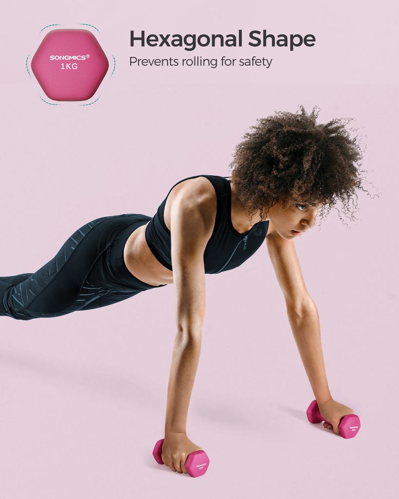 SONGMICS Hex Dumbbells Pair, 2 x 1 kg, Non-Slip PVC Coating
