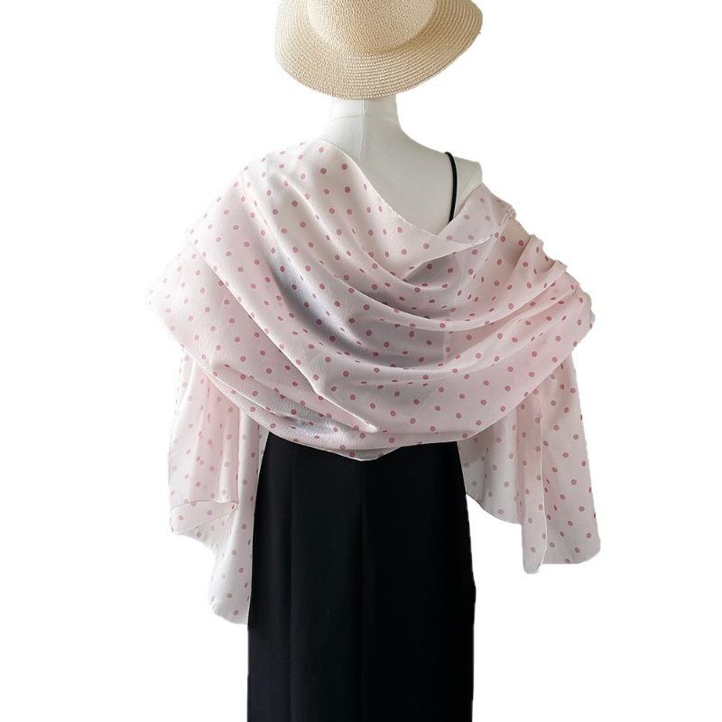 Sunscreen imitation silk chiffon silk scarf women's summer polka dot yarn purple silk scarf thin long Korean version versatile