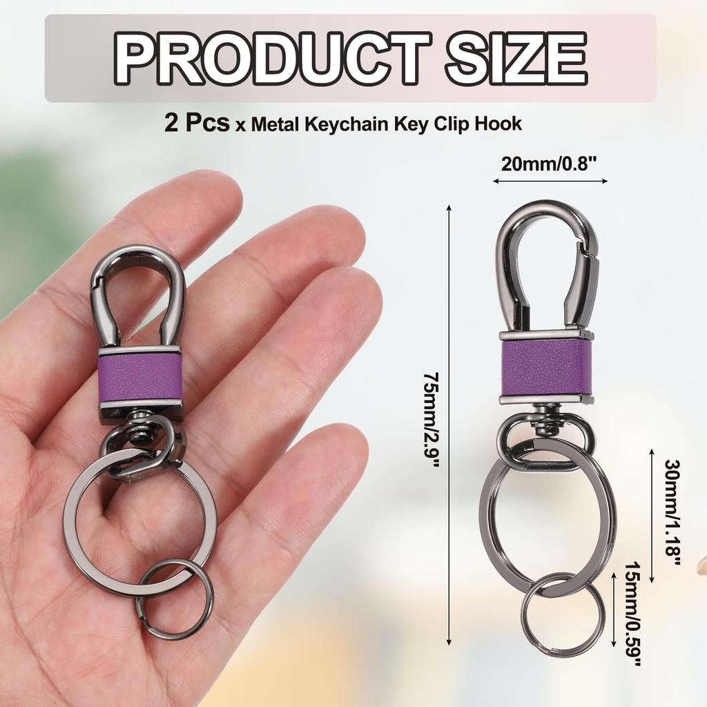 Set of 2 Metal Keychain Key Clip Hook Key Ring Holder Organizer Swivel Buckle Key Ring Leather Keychain Clip Buckle for Car Accessories Bag Wallet