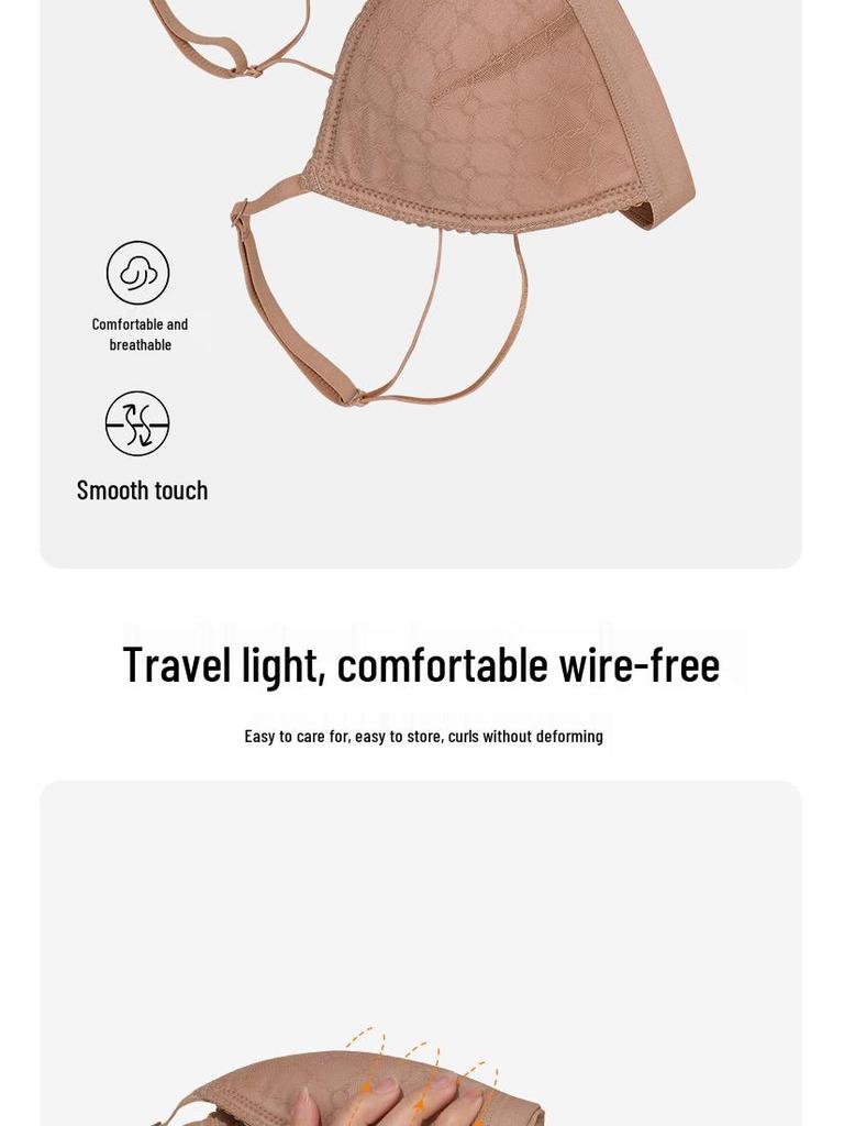 French Triangle Cup Lace Bra: Breathable, Wire-Free, Sexy Back Design for a Small Chest