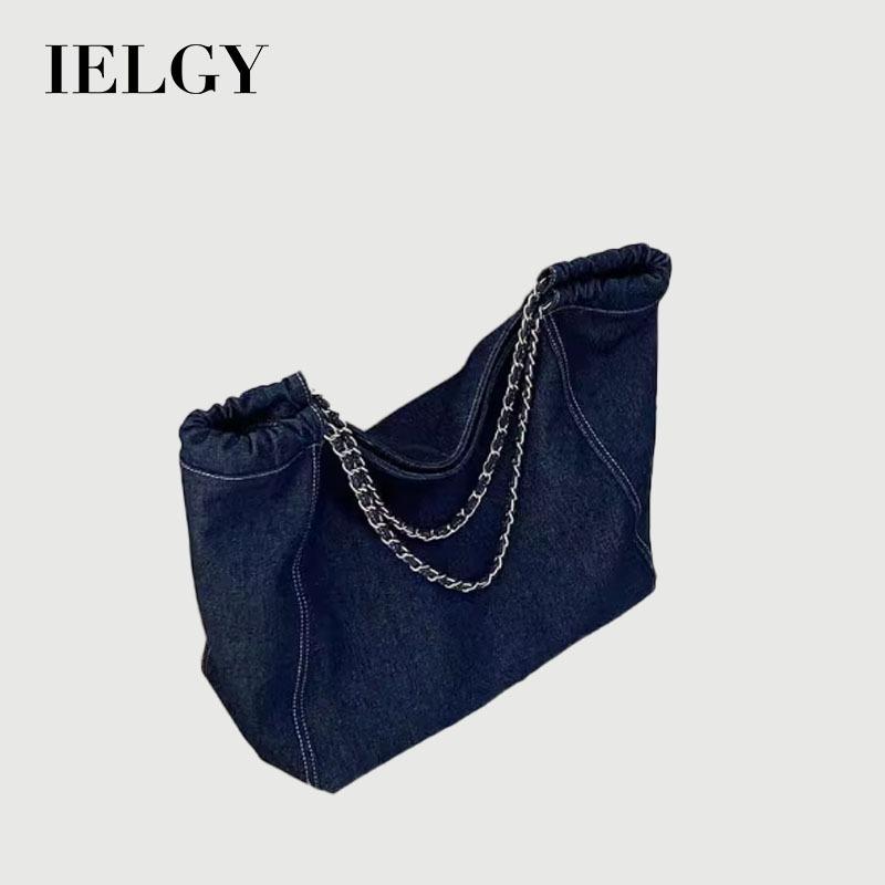 IELGY Female Bag Korean Style Large-Capacity Denim Chain Shoulder Tote Bag