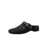 Fashion 2025 New Summer Women Mules Leather Women Shoes Round Toe Chunky Heel Microfiber Weave Sandals Cover Toe Women Slippers