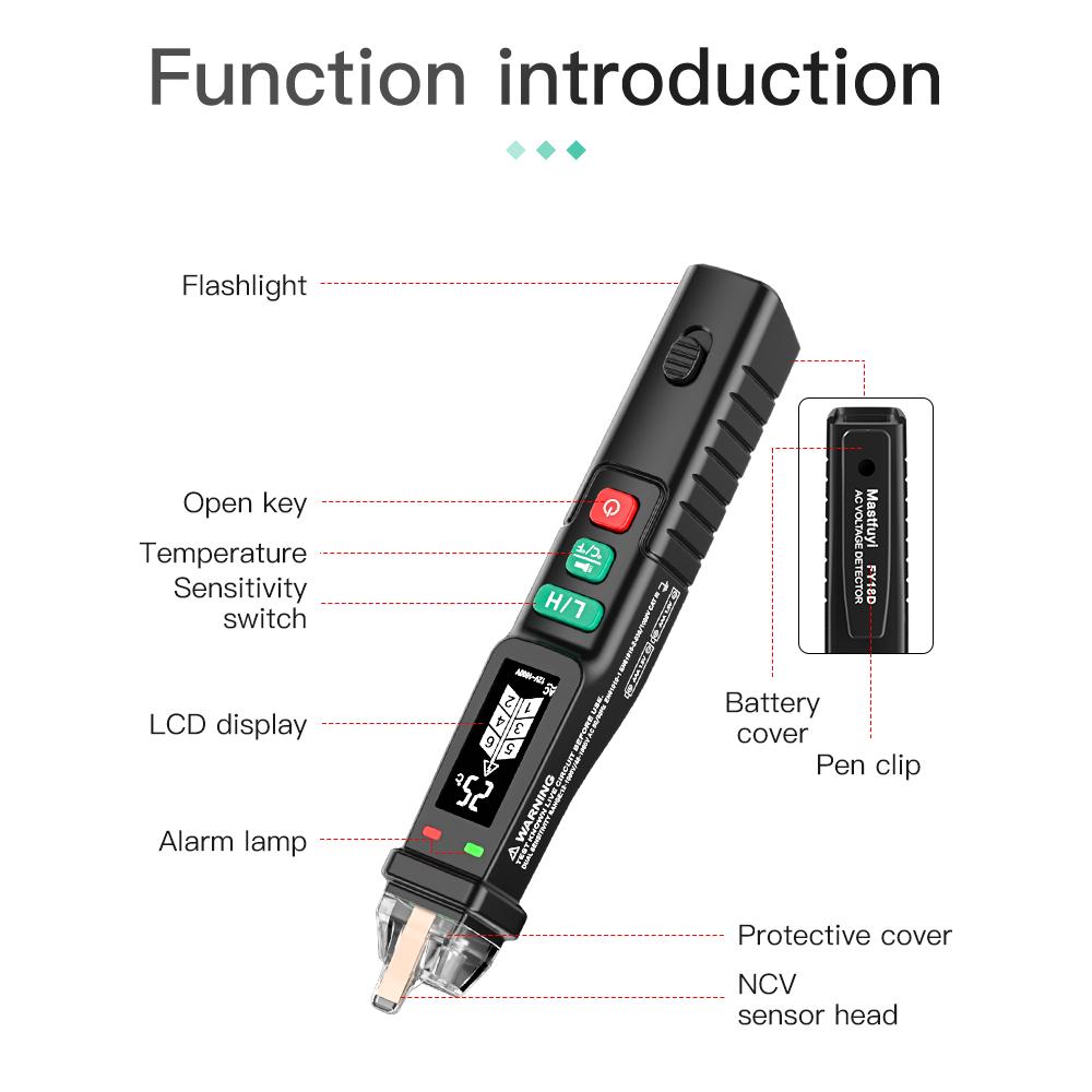 Portable AC Voltage Tester FY18D Voltage Detector LCD Display Voltmeter Pen Type Electric Tester Null Live Wire Checking