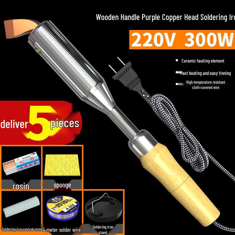 Leistungsstarkes elektrisches Lötkolben mit Holzgriff, Konstanttemperatur, Austauschbarer Kopf, Professionelles Reparatur-/Schweißwerkzeug