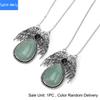 European and American Trendy Personalized Angel Wings Natural Crystal Stone Drop-shaped Pendant Necklace Jewelry