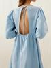Vestido Casual Holgado para Mujer con Escote en V, Mangas Abullonadas y Espalda Descubierta 2025