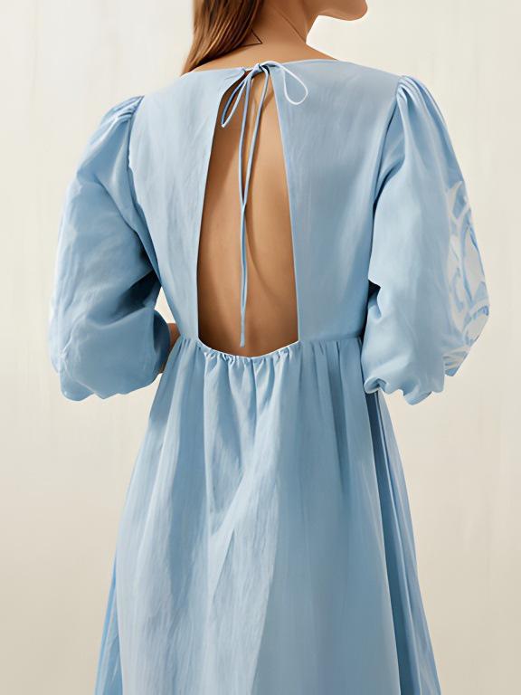Vestido Casual Holgado para Mujer con Escote en V, Mangas Abullonadas y Espalda Descubierta 2025