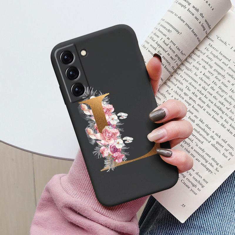 For Samsung Galaxy S22 S 22 Plus Case Flower Gold Letter A Z Soft Silicone Phone Cover For Samsung S22 Ultra Bumper S22+ Shell