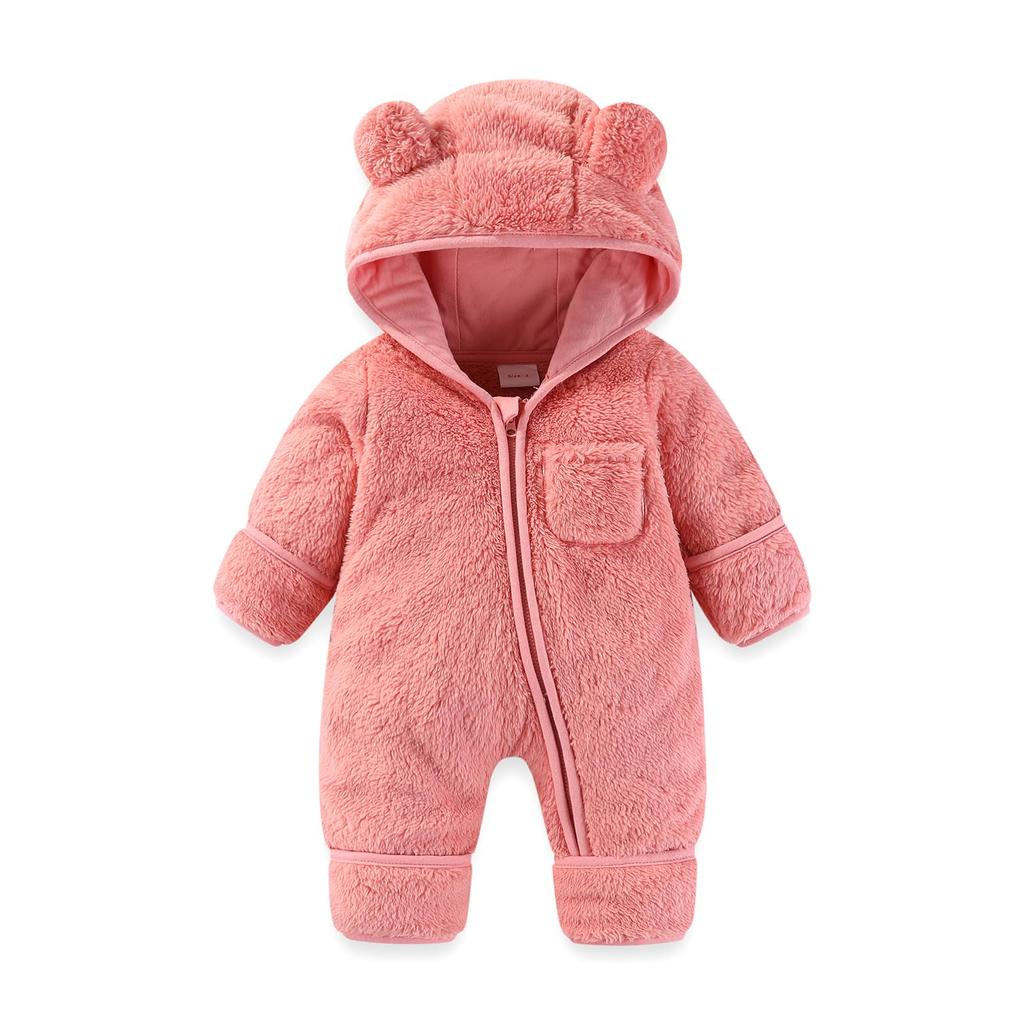 Fairy Baby Elf Baby Romper Fluffy Baby Boys and Girls Long Sleeve Jumpsuit with Hood and Bear Warm Cute Newborn Gift Size Coverall, Ears, Thick,